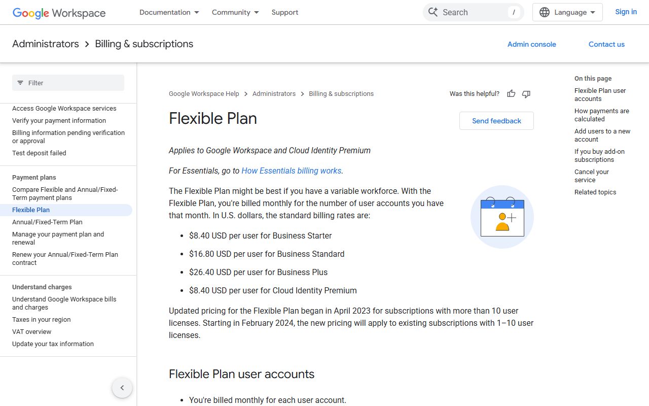 Google Workspace Flexible Plan (per-day proration, add-on license carve-out), captured October 24, 2026. Figures change; the live page is the source of truth.